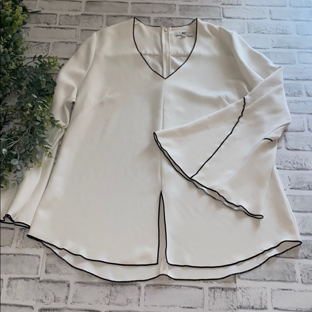 Derek Lam White Piping Bell Sleeve Blouse